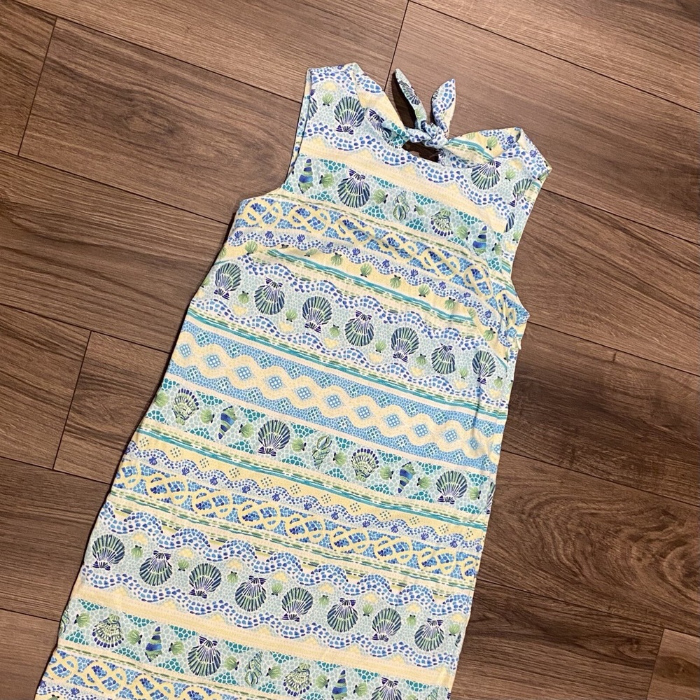 Talbots Dress Women's 6 Blue Green Shell Print Textured Sleeveless Shift Easter